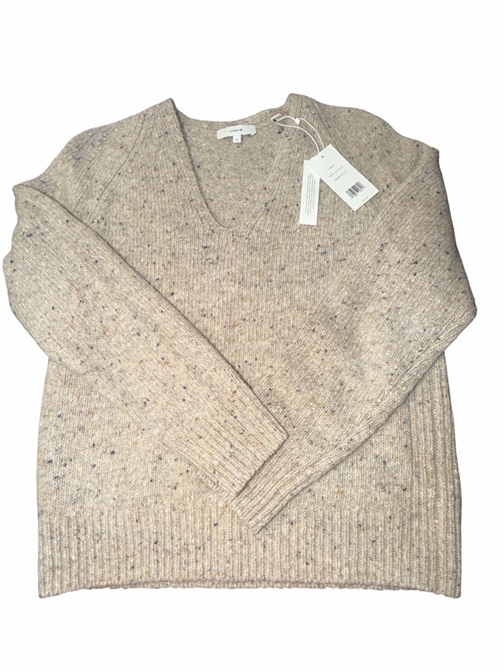 NWT Vince Wool Alpaca V-Neck Sweater Oatmeal Donegal Tweed Sz XS